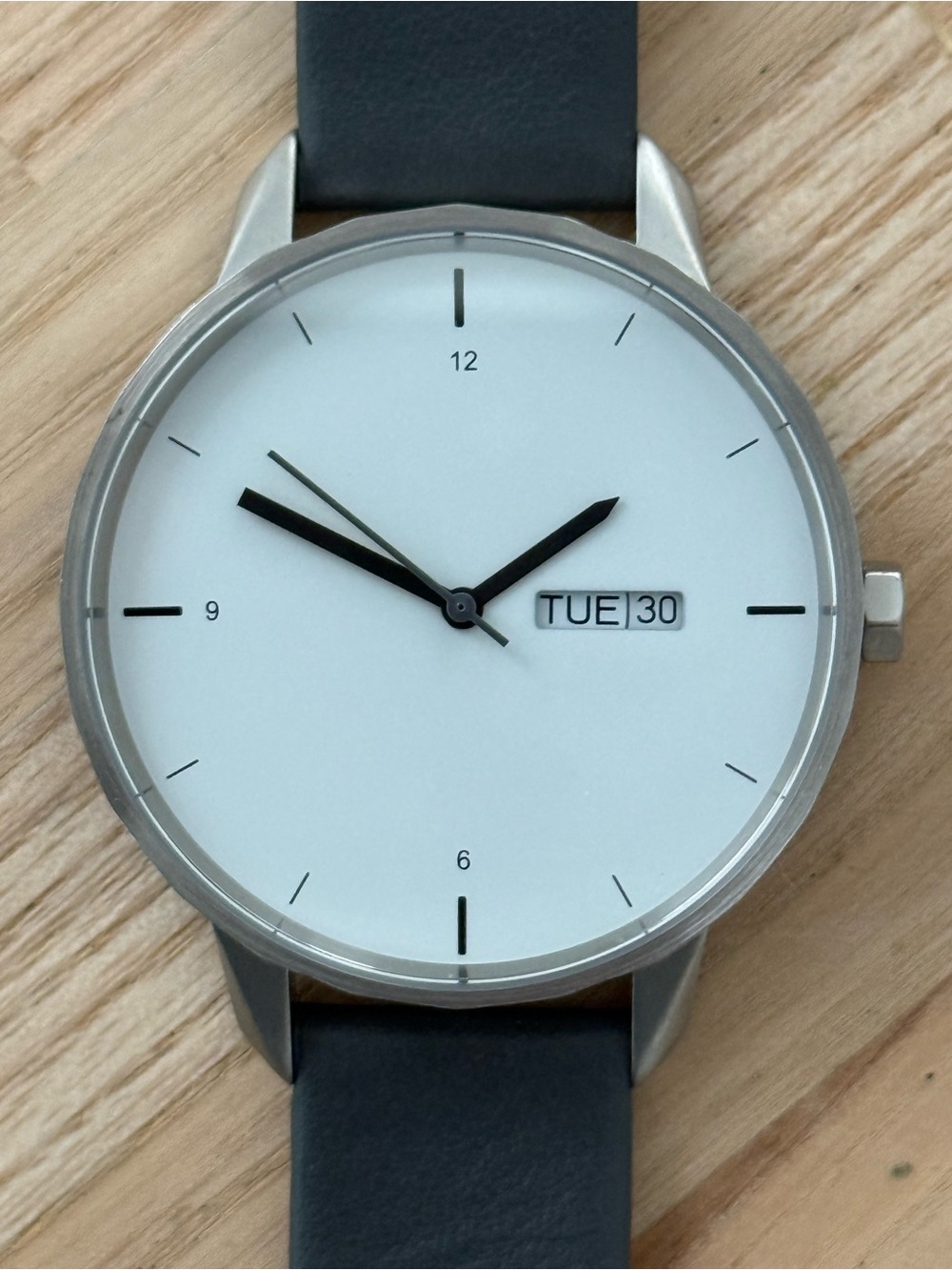 Tinker First Edition Luxury Watch White Dial Stainless Case Black Strap Day Date